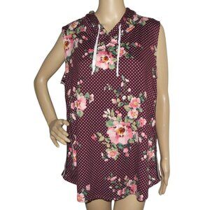 Love J Top Womens Size 1X Maroon Pink Polkadot Floral Sleeveless tank hoodie